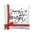 Square Christmas pillowcase with red bow, merry bright text and velvet texture - Style 34-Merry Bright Bow Gift