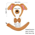 Brown plush dog costume set with long ear headband, nose, bowtie, and curved tail - Khaki / 4-Piece Set