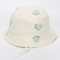 Kids cream cotton bucket hat featuring green chick print and adjustable chin strap - 52cm / 4# Cartoon Chick Style