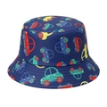 Kids navy blue sun hat featuring colorful cartoon car prints and durable wide brim - 51-52CM(2-4 Years Old) / Car