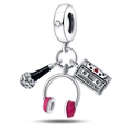 Detail of music charms with microphone and Life is a mix tape engraving on a tape - PAC799-Mix Tape 3-Piece Bead Set
