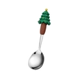 Cucchiaio in acciaio inox con design ad albero di Natale e manico verde festivo - Cucchiaio Albero Grande / Argento