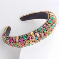 Sparkling crystal sponge headband with multi-colored rhinestones on a gold base - Colorful