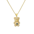 Collier chic avec pendentif ourson plaqué or 18K, zircon bleu et cristaux pavés - Bleu