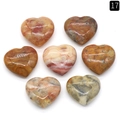 Set of seven natural polished heart-shaped crystal stones in various colors and textures - Crazy Agate