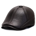 Berretto da uomo in ecopelle marrone scuro con trama a grana vintage e calda fodera interna - Regolabile (56-60cm) / caffè