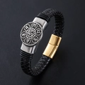 Bracciale da uomo in pelle intrecciata con ciondoli vintage e chiusura magnetica oro - Oro