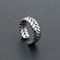 Irregular wheat-textured stainless steel open ring in polished silver finish - F10101 5mm Wheat Texture Silver