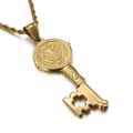 Hiphop vintage gouden St. Benedictus medaille sleutelhanger met dikke touwketting - Gouden Sint Benedictus Medaille Sleutelhanger Zonder Ketting (KP80842-Z) / Goud