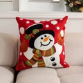 Christmas snowman embroidered pillow cover with festive red fabric and soft snow details - Full Embroidery Christmas Doll