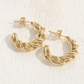 Classic 14K gold plated twisted hoop earrings with elegant textured metallic finish - Es2129-3 Smooth Twisted Doughnut