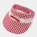 Cappellino da sole a quadretti rossi e bianchi con bordo in pizzo e fiocco decorativo - Regolabile / Rosso