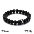 Beaded lava stone and matte onyx bracelet featuring a white letter A charm, 8mm beads - Letter A / Black