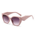 Pink geometric cat-eye sunglasses with wide temples and purple gradient lenses - Solid Pink Frame Gradient Grey Lens