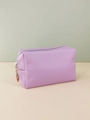 Waterproof purple PU leather makeup bag with cross pattern and golden zipper closure - Purple