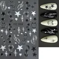 Schwarze und silberne Stern-Mond-Nagelsticker STZ-X058 mit Katzenkopf-Motiven - STZ-X058 Stern Mond Cartoon