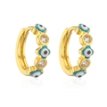 18K vergoldete Creolen mit blauen Evil Eye Mustern und klaren Zirkonia-Steinen - Blaues Böses Auge-Gold