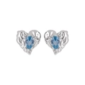S925 sterling silver heart-shaped stud earrings with pear-cut blue gemstone - 925 Sterling Silver / Platinum Blue Zirconia