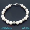 Pulsera de cuentas de vidrio blanco 8mm y bolas de acero con cierre de langosta - Estilo de Cuentas Alternas (KB207004-Z) / Color Acero