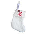 White knitted Christmas stocking featuring red embroidered letter Z and small Santa hat - White-Letter Z