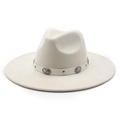 Vintage beige vilten hoed met brede rand, zilveren concho's en een lederen band met studs - M(56-59CM) / Broken Wit