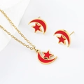 Schmuckset mit Stern und Mond, rote Emaille-Halskette und Ohrringe in Gold-Optik - Gold Rot