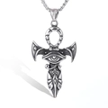 Colgante de ojo de Horus y cruz Ankh en acero inoxidable plateado pulido - Colgante Color Acero (Sin Cadena) (C0304-2)