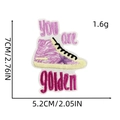 Detail view of pink sneaker embroidery patch with Golden text and size measurements - Pink Purple Shoes Patch 6#