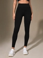 Pantalon de yoga noir taille haute, compression sans couture et effet galbant - S / Bas / Noir