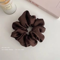 Close-up of a dark brown satin scrunchie with silky texture for hair styling - Large 10cm / Dark Coffee