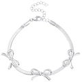 Silver snake chain bracelet with three bow pendants and adjustable lobster clasp closure - Steel Color Bow Snake Chain Bracelet (N-1043)