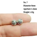 Detailed macro of 8mm silver lantern spacer bead with vintage floral relief textures - 7# (Diameter 8mm Hole 1.5mm)