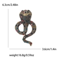 Spilla vintage a forma di serpente dorato con strass colorati e design cobra - Colorato