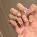 Pink and blue gradient cat eye press-on nails with shimmering iridescent magnetic finish - By1530 Starry Sky Color Changing / Glue Type