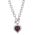 Collier cœur en acier titane avec cristal violet foncé et fermoir à bascule OT - Chaîne Argentée Cœur Violet Foncé (KN229668-Z)