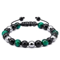 Adjustable 8mm Green Tiger Eye and Hematite beaded bracelet with black woven cord - Green Tiger Eye Obsidian Braided Style (款式-04)