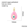 Pink evil eye charm pendant in copper gold plating for hip hop style necklaces - Pink/P00258