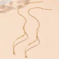 Elegant gold titanium steel long tassel wave threader earrings for women in minimalist style - Gold
