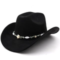 Black faux suede western cowboy hat with seashell and bead decoration in 45-degree view - Black