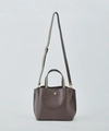 Minimalist dark brown PU leather tote bag with dual handles and adjustable shoulder strap - Dark Coffee & Beige