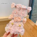 10-piece set of pink flower and bow hair clips for girls, 3.5-4.5cm ribbon hairpins - E3-5# Light Orange/korean Pink 10-piece Set (paper Set)