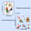 Detail showing dimensions and 4-sheet layout of Christmas Santa window static stickers - Motorcycle Santa Gingerbread Man Combination (JDT-X46) / 1 Set of 4 Sheets