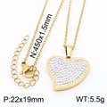 Golden heart pendant necklace with full diamond inlay and specific chain dimensions - Gold Necklace (KN235941-KFC)