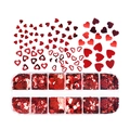 12-grid box of pearlescent red heart nail sequins with solid and hollow mixed designs - 12 Grids New Bright Red Heart Sequins (Solid/Hollow)