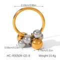 Detailaufnahme des zweifarbigen Edelstahlperlenrings mit präzisen Größenmarkierungen - Gold Silber Mixed Color Cluster Anhänger Stil (HC-R30509-GS-8)