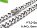 Collana a catena cubana argento 15mm con fibbia di diamanti, lunghezza 760mm - Collana (KN35983-K) / 760x15mm / Argento