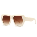 Retro butterfly rivet sunglasses with ivory white geometric frame and gradient brown lens - Cream White/Tea Gradient Lens