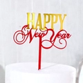 Golden and red acrylic Happy New Year cake topper insert for 2026 party celebration - Red Gold Double Layer Script Happy New Year
