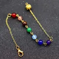 Goldenes Yoga-Chakra-Armband mit sieben bunten Steinperlen und sicherem Karabinerverschluss - Ca. 19cm / Goldene 7-Farben-Kette