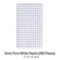 6mm pure white half-round pearl stickers, 260 pieces on sheet for DIY crafts and nail art - 6mm White Pearl